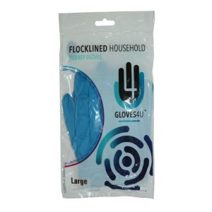 Flocklined  Rubber  Gloves   -  Blue - Small