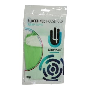 Flocklined  Rubber  Gloves   -  Green - Small