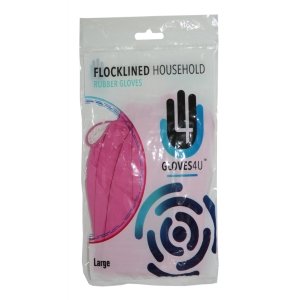 Flocklined  Rubber  Gloves   -  Pink - Small