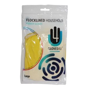 Flocklined  Rubber  Gloves   -  Yellow - Small